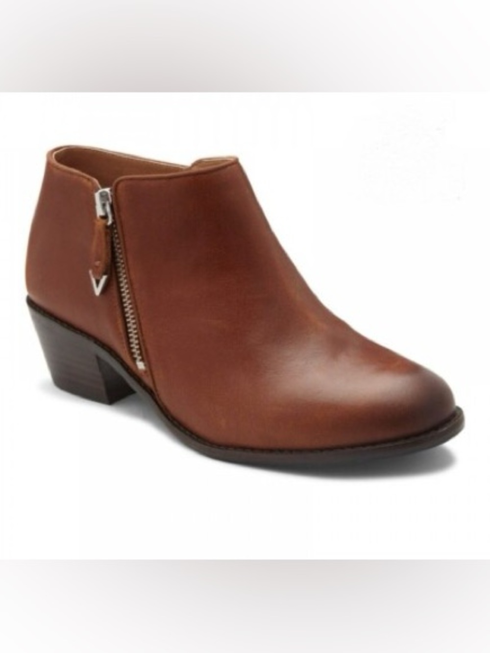 Vionic Leather Jolene Booties Zip Up Brown Ankle Boots Shoes 7